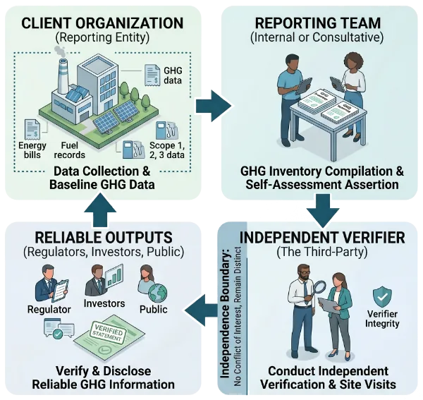 Diagram of the verification process from data collection to independent verification